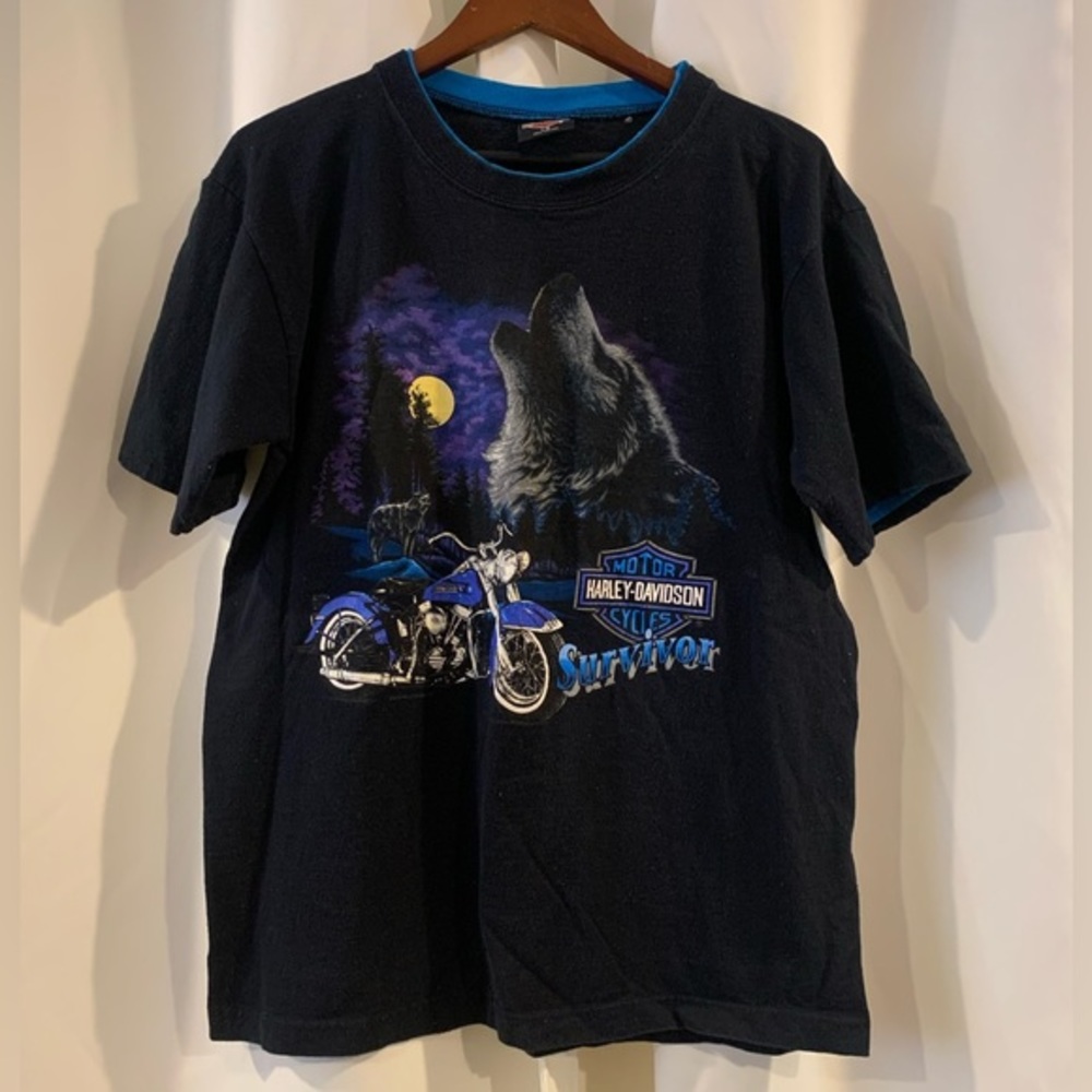 Vtg Harley Davidson Stratman Wolf Motorcycles Chopper Purple Shirt Biker Rider L